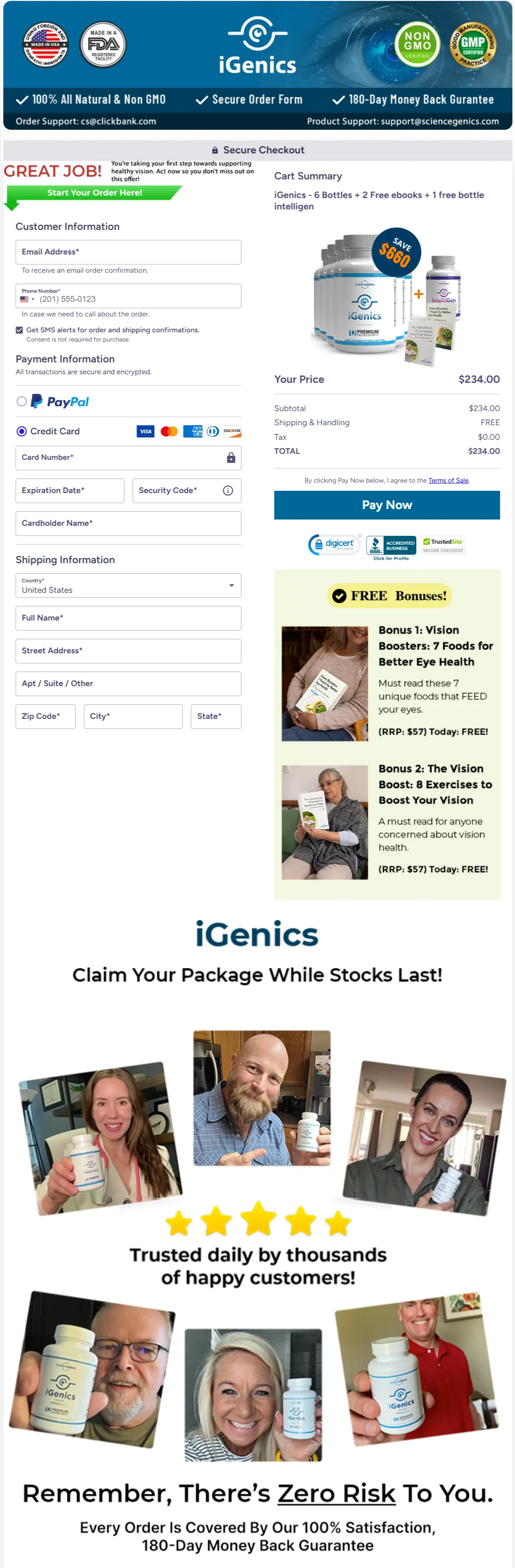 iGenics checkout page